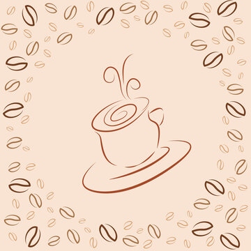 Coffee bean background. Coffee cup vector. Coffee image on cream background