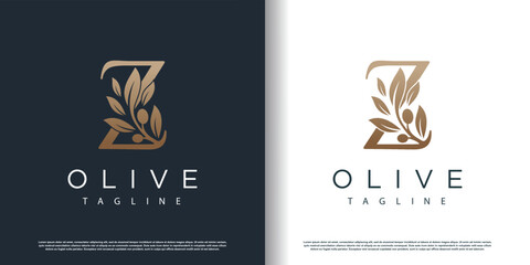 Olive logo icon with letter Z concept Premium Vector - obrazy, fototapety, plakaty