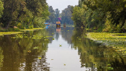 Trajinera in Xochimilco canal southern Mexico City