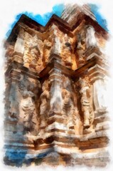 Fototapeta na wymiar Ancient architecture of northern thailand watercolor style illustration impressionist painting.