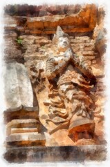 Fototapeta na wymiar Ancient architecture of northern thailand watercolor style illustration impressionist painting.