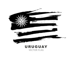 Flag of Uruguay. Black brush strokes, hand-drawn. Vector illustration isolated on white background.