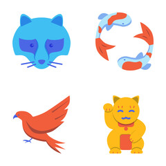 Japan traditional symbols icon set