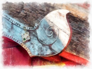 Ancient architecture of northern thailand watercolor style illustration impressionist painting.