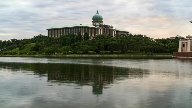 4k UHD footage of Prime Minister Office at Putrajaya during sunrise and cloudy day