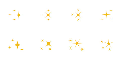 Conjunto de chispas brillantes estilo silueta amarillo. Concepto de brillo, luces y decoración
