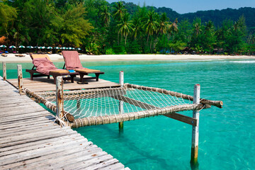 Wooden pier with beach in paradise island Ko Kut, Thailand