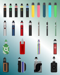Big set of electronic cigarettes. Vape. Vector illustration