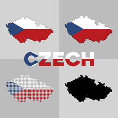 Map and flag of the Czech Republic. Czech Republic country borders silhouette. Vector illustration