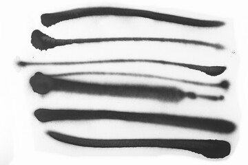 Black spray stain paint frame lines isolated on white background and texture