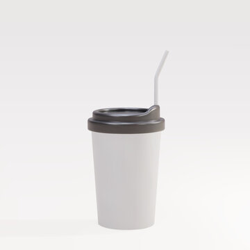 3D paper coffee cup with a straw. Vector illustration.