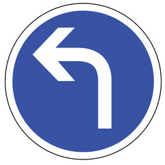 Vector illustration of a road sign showing to the left direction only. Blue color graphics of a traffic sign.