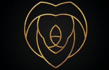 One line art golden lion face