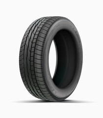 Tire car vector isolated on white background. 3D icon. Car summer wheel. Black rubber tire. Aluminum wheel illustration. High quality. Realistic detailed tire design.