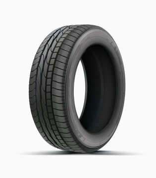 Tire car vector isolated on white background. 3D icon. Car summer wheel. Black rubber tire. Aluminum wheel illustration. High quality. Realistic detailed tire design.