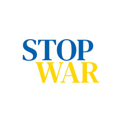 Fototapeta premium Support Ukraine flat vector patriotic slogan stop war in national flag colors