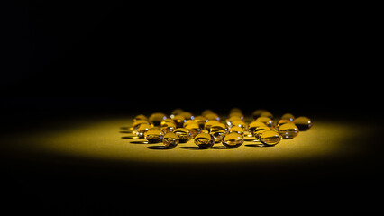 dietary supplements low key copy space. vitamin d-3 supplement softgels isometric view. immune protection care concept