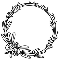 Roses circle monogram wreath svg, Floral frame silhouette svg, Flower border svg