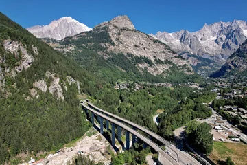 Fototapete Mont Blanc A5 freeway from Aosta to Mont Blanc. Italy.