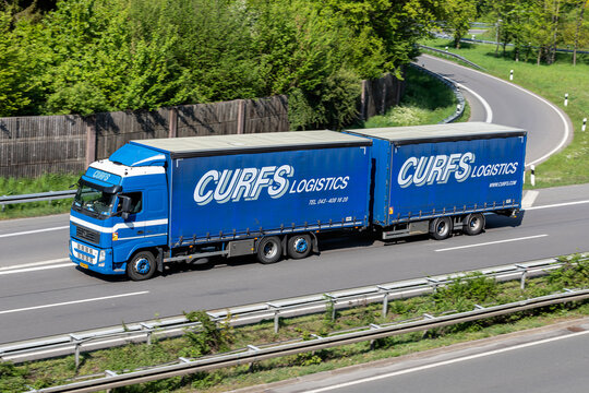 WIEHL, GERMANY - MAY 3, 2022: Curfs Logistics Volvo FH combination truck on motorway