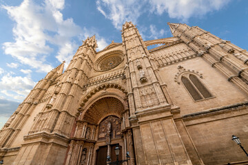 The imposing facade of the Cathedral of Santa Maria of Palma, or La Seu, in the Mediterranean island city of Palma de Mallorca, Spain. © Kirk Fisher