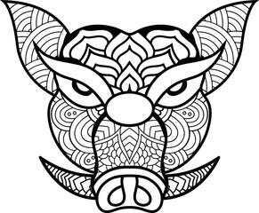 Cute animal face outline. Black and white line illustration for coloring book.
