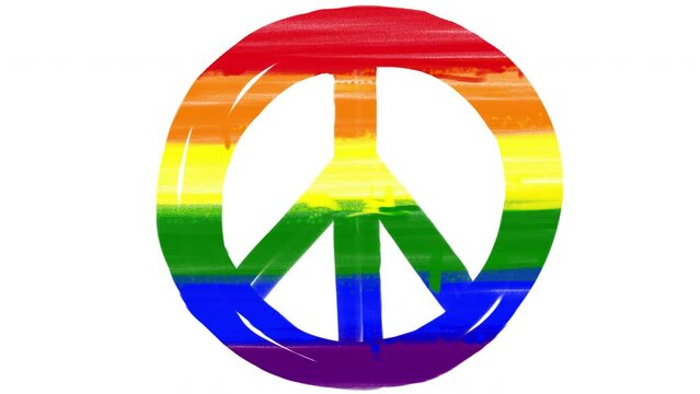 Cartoon Hippie sign in rainbow LGBT color on a white screen. Stock animation of a symbol of freedom and equality in sexual relations.