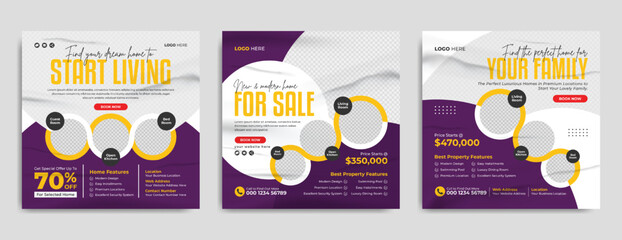 Real estate business marketing social media banner post template. Modern & luxury property, home or house sale advertising poster. Online promotion corporate flyer with abstract background.    