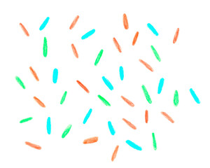 Illustration of party decorative confetti hand drawn with colored pencils isolated on white background