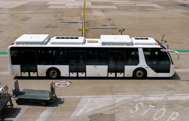 Airport shuttle bus in the airport.
