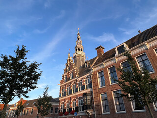 The city hall of Franeker in the evening