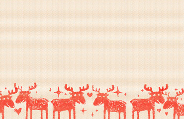 Red deer silhouettes with empty space for text or invitation. Imitation of silk-screen printing or...