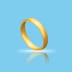 Golden realistic wedding ring with reflection Anniversary romantic surprise