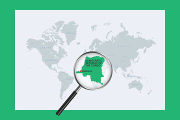 Map of Democratic Republic of the Congo political world map with magnifying glass