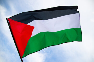 Close up view of the flag of Palestine waving in the wind