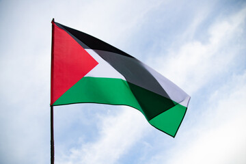 Close up view of the flag of Palestine waving in the wind