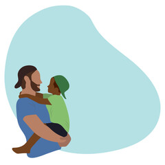 vector illustration of father holding little son on his lap. concept of fathers day, fatherhood, family. flat characters.