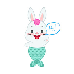Cute little rabbit with a mermaid tail say 