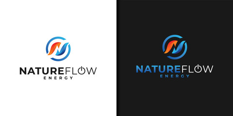 Initial N energy logo. Modern hvac vector design isolated. Gas and oil logo, fire, water, colorful or 3d design premium quality