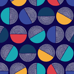 Abstract seamless pattern. Geometric circle hand drawn background. Repeat modern texture. Repeated bright patern. Contemporary geometry backdrop. Repeating line for design prints. Vector illustration

