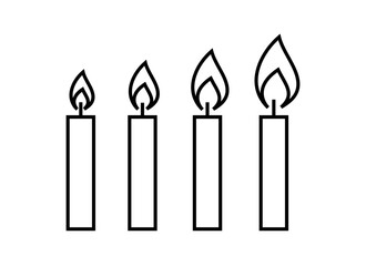 Candle icon. Stylized burning fire. A symbol of light, romance or mourning. Isolated raster illustration on a white background.