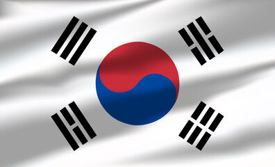 Vector South Korea Flag Waving Realistic Flowing Flags