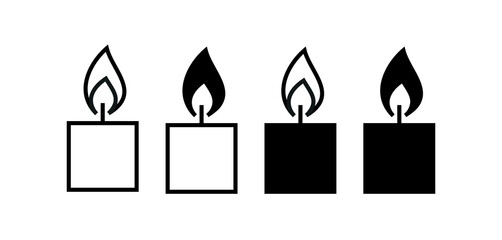 Candle icon. Stylized burning fire. A symbol of light, romance or mourning. Isolated vector illustration on a white background.