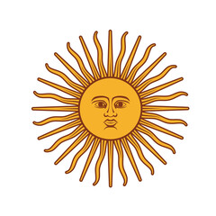 Living sun illustration. A symbol of warmth and light. Stylized sun with a face. Isolated vector illustration on a white background.