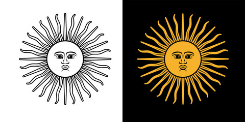 Fototapeta premium Living sun illustration. A symbol of warmth and light. Stylized sun with a face. Isolated vector illustration on a white background.