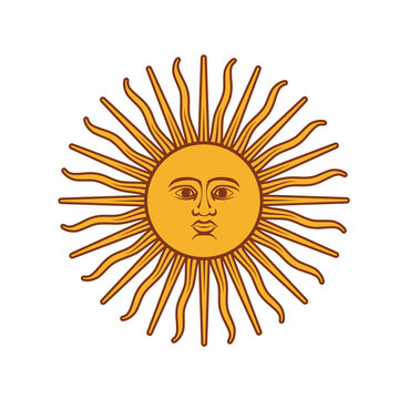 Living sun illustration. A symbol of warmth and light. Stylized sun with a face. Isolated vector illustration on a white background.