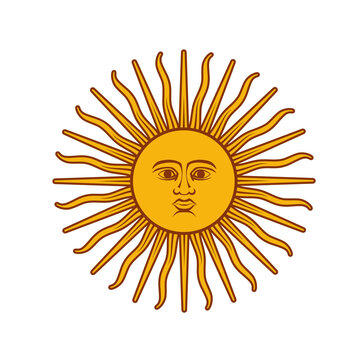 Living sun illustration. A symbol of warmth and light. Stylized sun with a face. Isolated raster illustration on a white background.