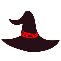 Halloween witch hat .Vector spooky icon. Colourful illustration on white background.
