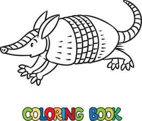 Fototapeta premium Funny running armadillo Kids animals coloring book