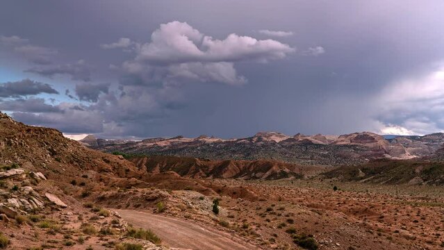 Timelapse of monsoon storm moving over Capitol Reef during summer storm in the Utah desert.